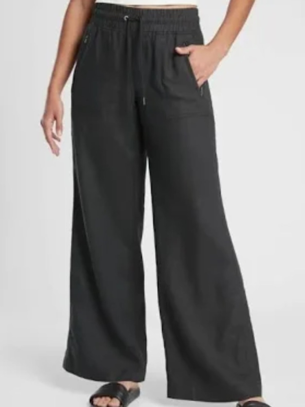 Athleta Cabo Linen Wide Leg Black Pants Women's Size 20